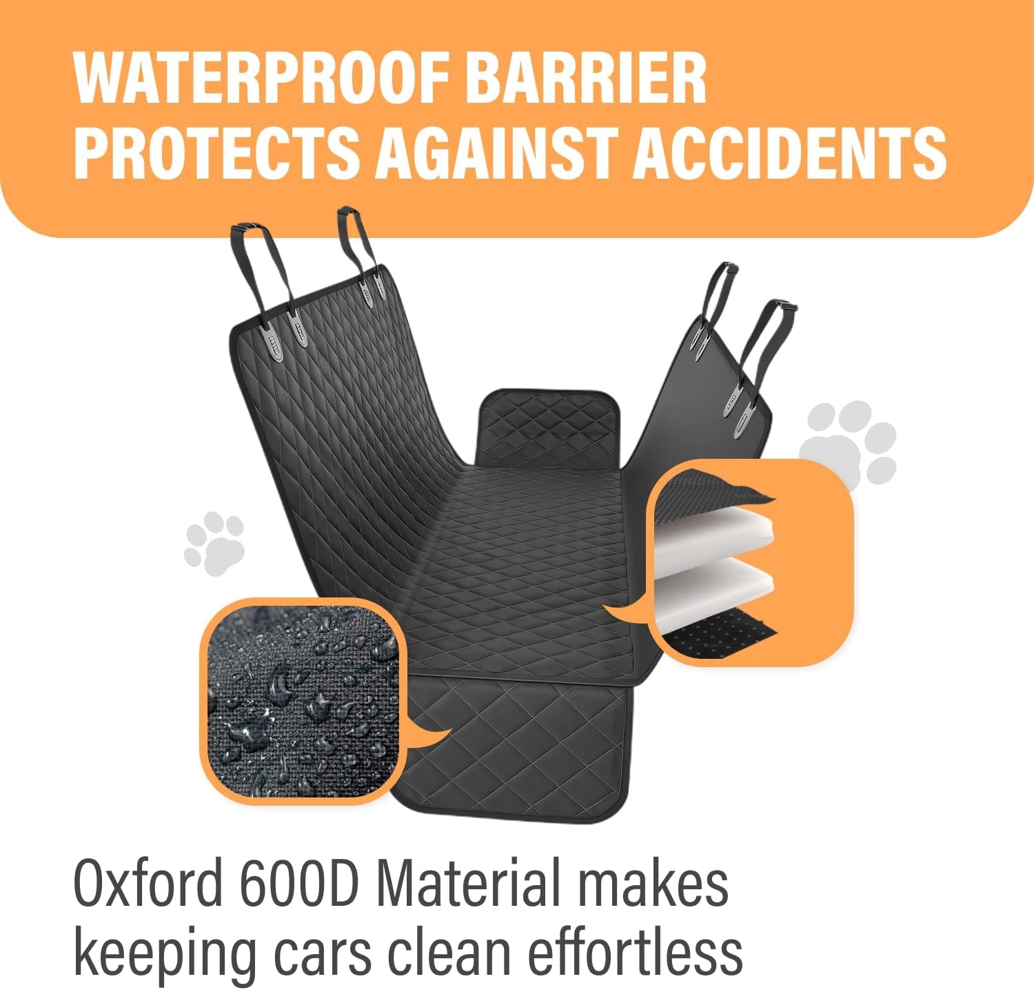 Black Waterproof Dog Car Hammock – Back Seat Protector for Cars & SUVs