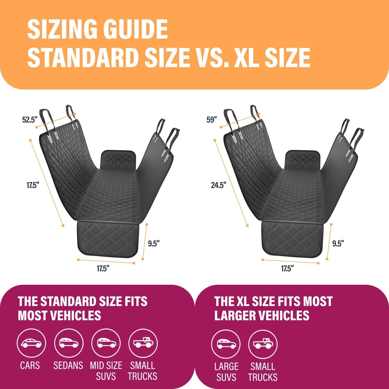 Black Waterproof Dog Car Hammock – Back Seat Protector for Cars & SUVs